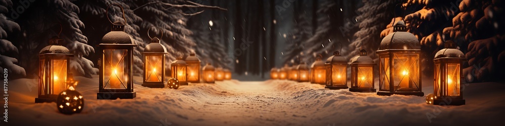 Lantern Light Hanging on a Sideways of a Snow-Covered Path Lantern Light Hanging on a Sideways of a Snow-Covered Path