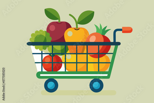  A shopping cart filled with fruits, Vector art illustration 