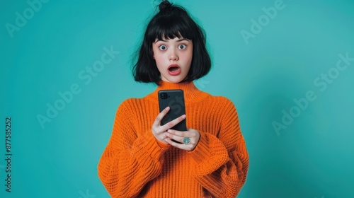 The woman with smartphone photo