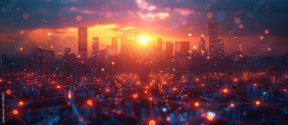 Fototapeta premium Connected Cityscape at Sunset