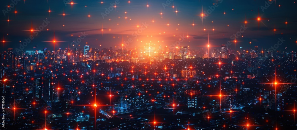 Cityscape with Glowing Lights and Stars Cityscape with Glowing Lights and Stars
