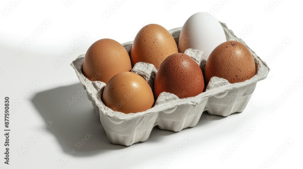 Eggs in carton 3 brown 1 white isolated on white with shadow Organic fresh Eggs in carton 3 brown 1 white isolated on white with shadow Organic fresh