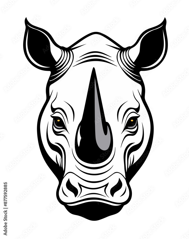 Rhinoceros head logo or symbol black, white and grey. Can be used as emblem or mascot for sports or other products. Rhinoceros head logo or symbol black, white and grey. Can be used as emblem or mascot for sports or other products.