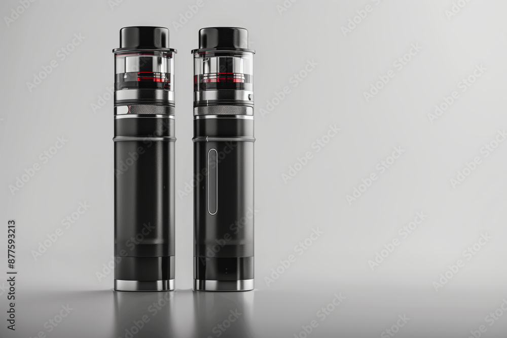 Two Sleek Black Vapes Rest on a Pristine White Surface, Ready to Elevate the Vaping Experience Two Sleek Black Vapes Rest on a Pristine White Surface, Ready to Elevate the Vaping Experience