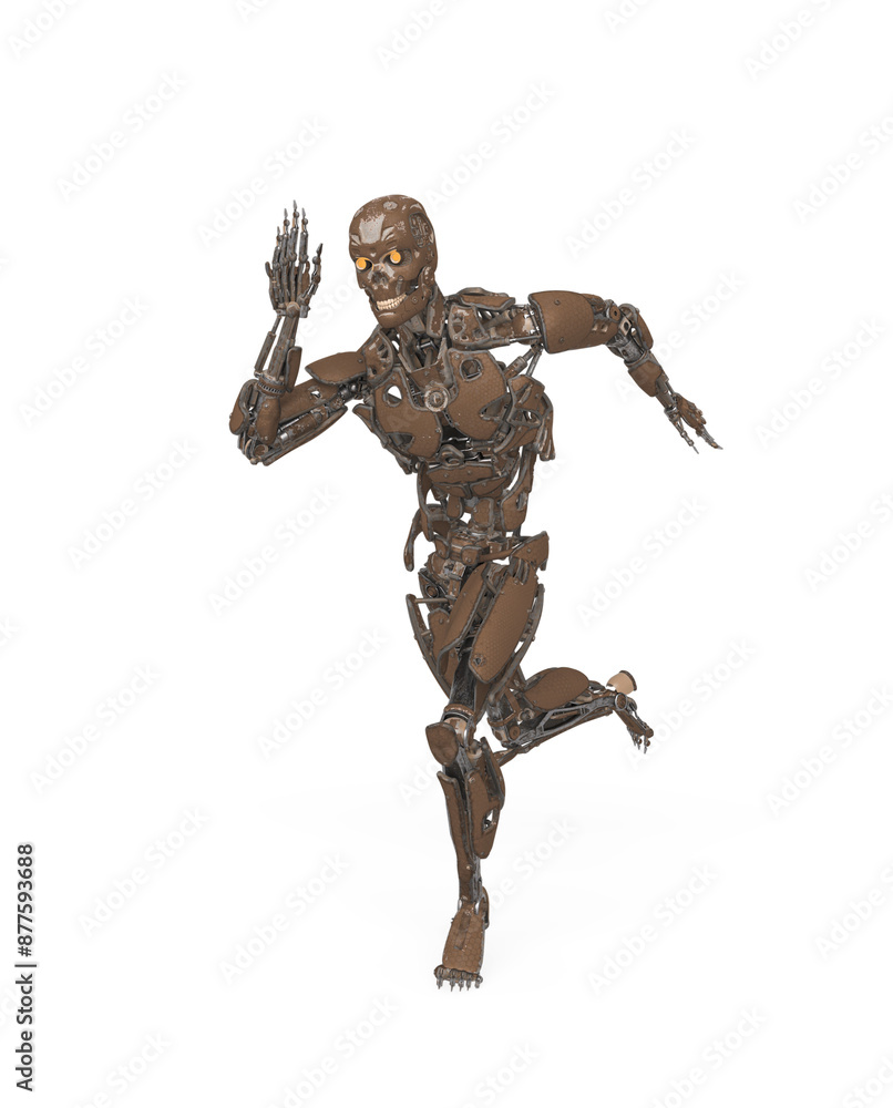 mega cyborg is running fast in action like a super hero in white background mega cyborg is running fast in action like a super hero in white background