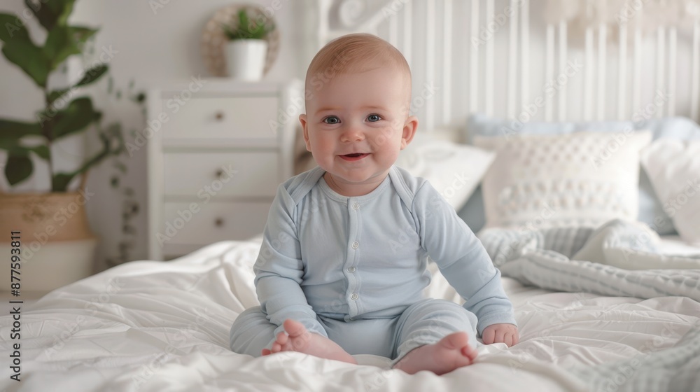 The baby in blue pajamas