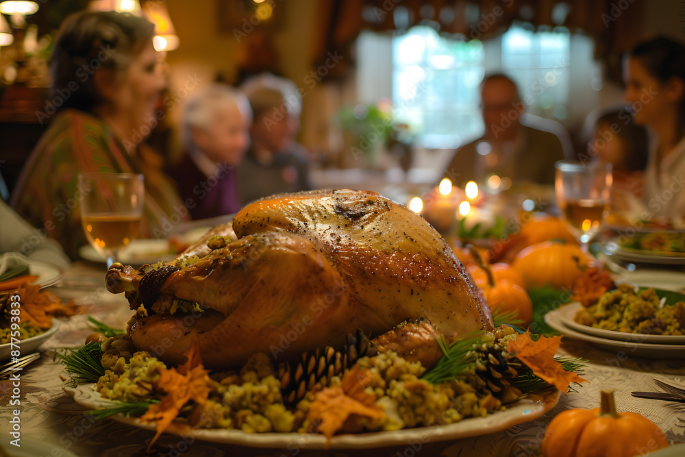 Roasted Turkey on Thanksgiving Dinner Table. Concepts of tradition, family, and celebration. Roasted Turkey on Thanksgiving Dinner Table. Concepts of tradition, family, and celebration.