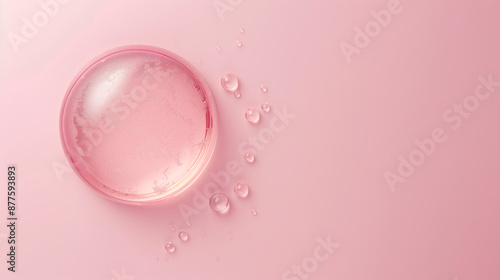 Serum oil sample swatch round shape texture isolated on pastel pink background. cosmetic Hyaluronic acid retinol collagen science lab product . Generative AI