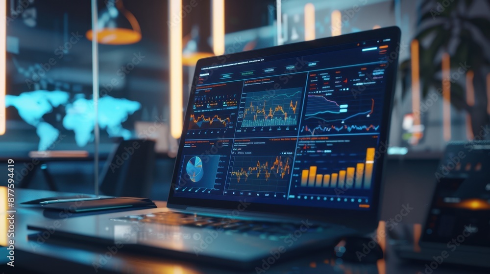 The financial analytics dashboard display. The financial analytics dashboard display.