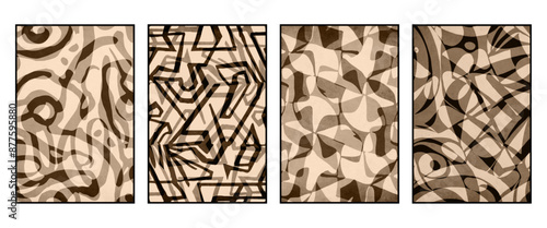 Set of 4 Abstract illustration in vintage style. For use in graphics, for wall decor. .