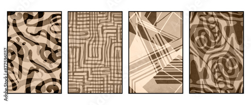 Set of 4 Abstract illustration in vintage style. For use in graphics, for wall decor. .