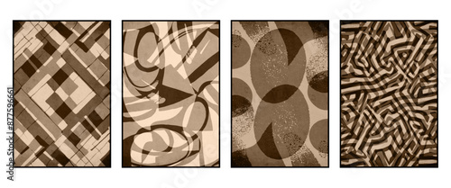 Set of 4 Abstract illustration in vintage style. For use in graphics, for wall decor. .