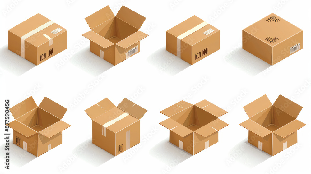Box line icons set featuring cardboard boxes, mailing packages with arrows, delivery crates, product parcels, and shipping interface symbols.Includes carton packages and transportation cargo illustrai Box line icons set featuring cardboard boxes, mailing packages with arrows, delivery crates, product parcels, and shipping interface symbols.Includes carton packages and transportation cargo illustrai