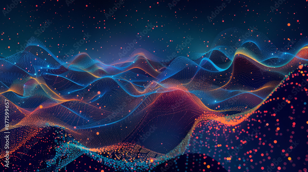 A colorful, abstract image of waves with a blue background A colorful, abstract image of waves with a blue background