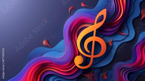 Abstract Music Note in Paper Cut Style
