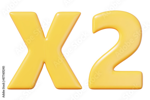 3d yellow x2 icon. X2 reward increase symbol. Stock vector illustration on isolated background.