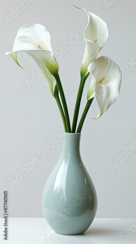 Vase with flowers: Calla Lily, white background.