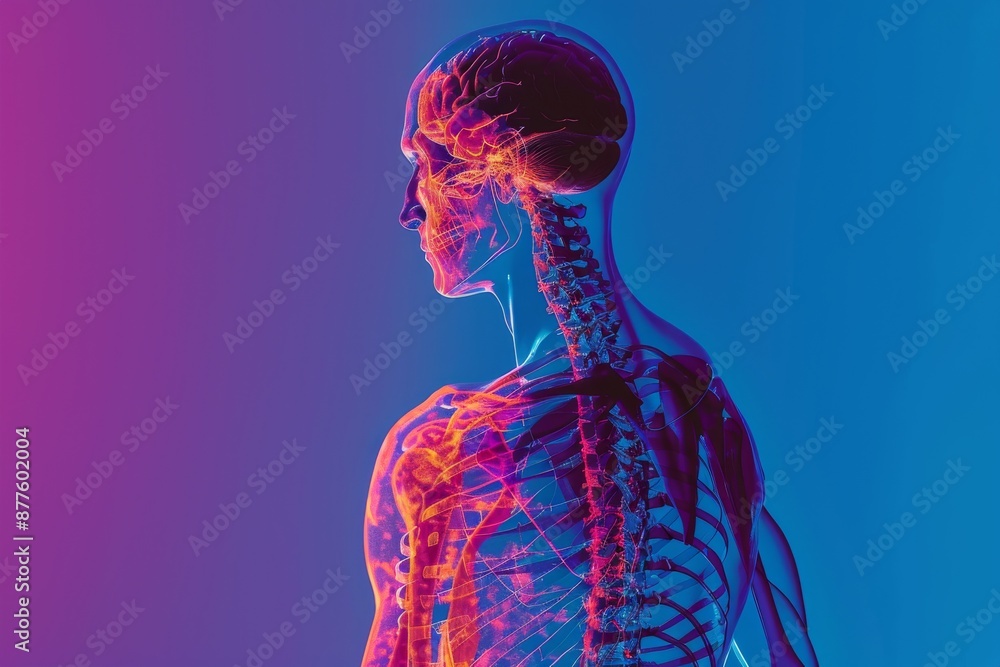 Detailed illustration of the human nervous system and skeletal ...