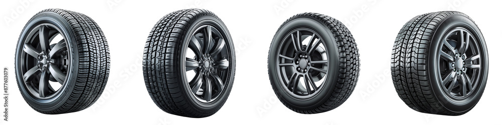 Obraz premium Set of A car tire with realistic textures on a transparent background