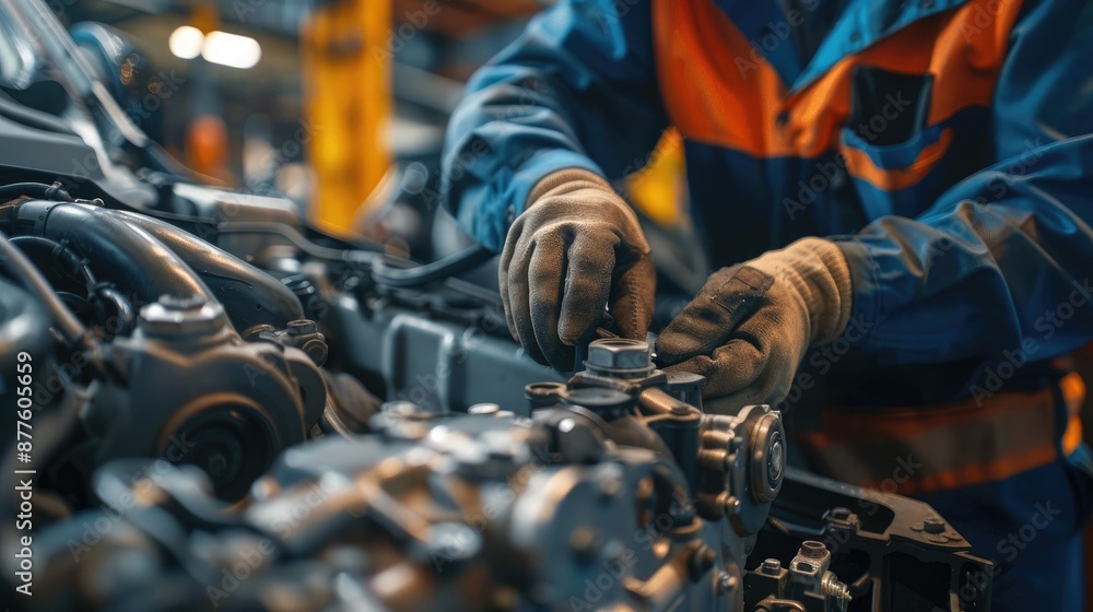 Auto Mechanics Removing Engine with Pneumatic Crane Auto Mechanics Removing Engine with Pneumatic Crane