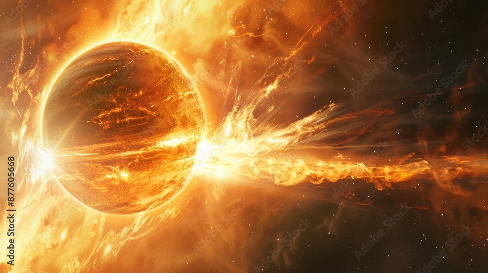 Illustration of WASP-12b Being Consumed by Its Star Illustration of WASP-12b Being Consumed by Its Star