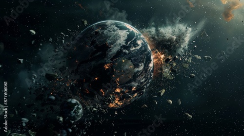 Obraz na płótnie Satellite View of Earth Being Demolished by a Black Hole w salonie
