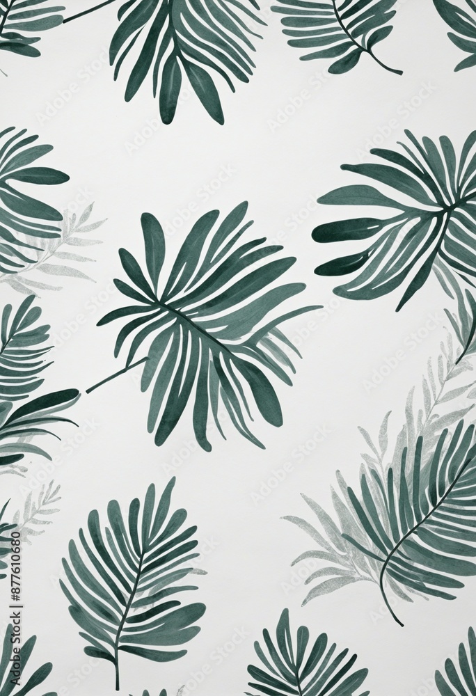 Fototapeta premium Graphic botanical illustration featuring a beautiful vintage leaf design on a white background with intricate details and a seamless pattern