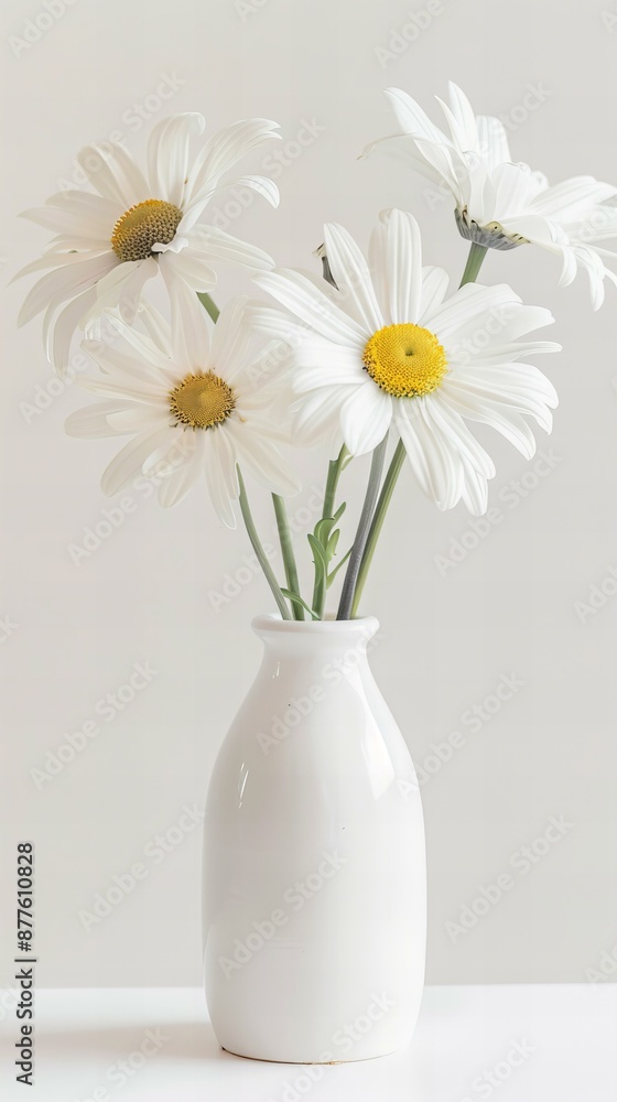 Vase with flowers: Daisy, white background. Vase with flowers: Daisy, white background.