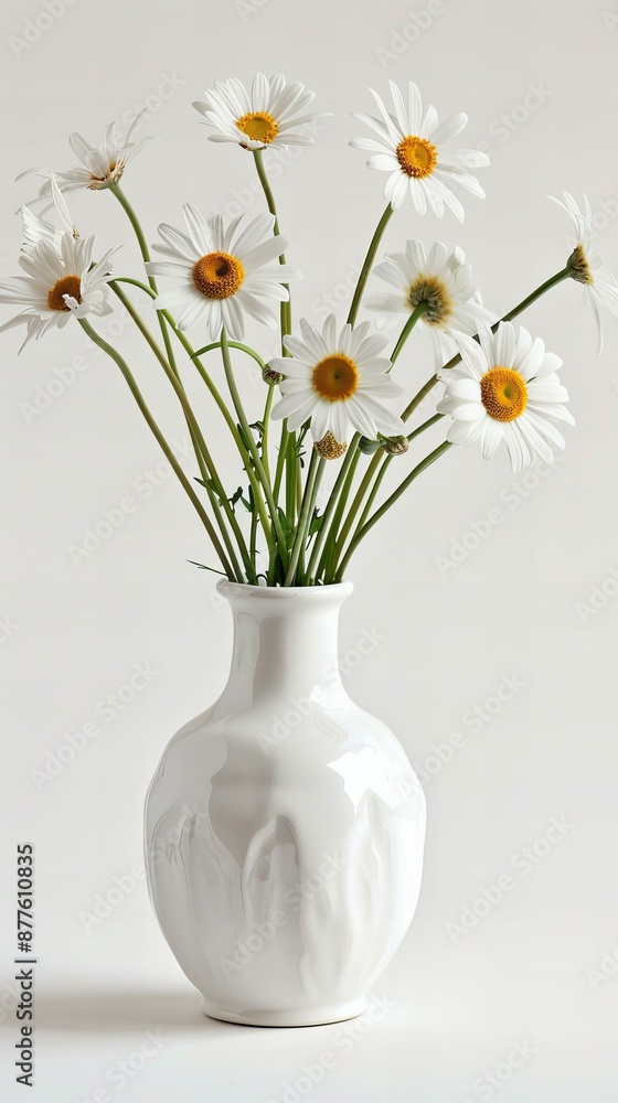 Vase with flowers: Daisy, white background. Vase with flowers: Daisy, white background.