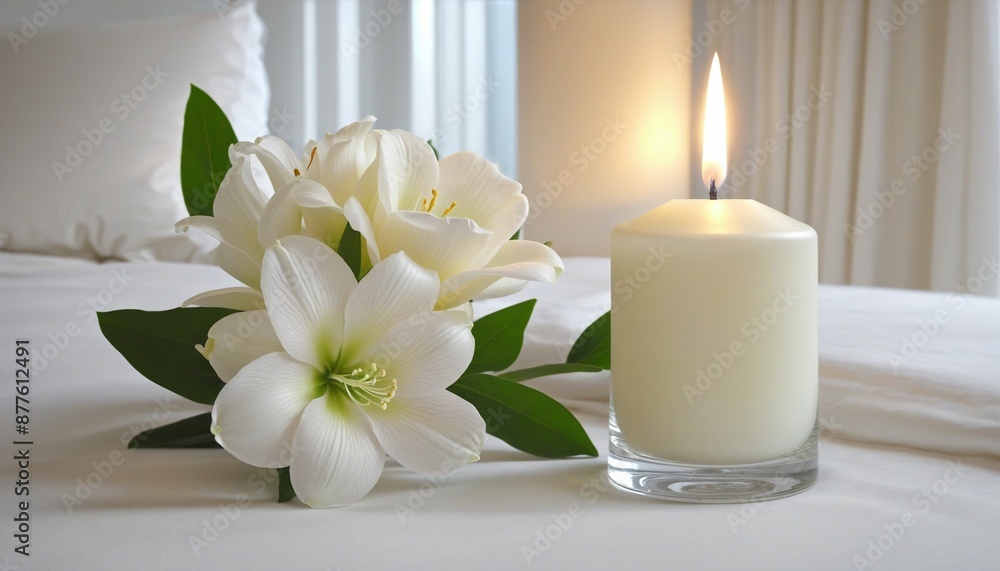 Soothing Aromatherapy Experience with Warm Candle Glow and Fresh White Flowers Soothing Aromatherapy Experience with Warm Candle Glow and Fresh White Flowers
