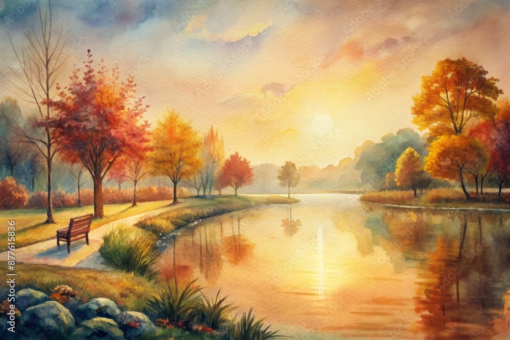custom made wallpaper toronto digitalGolden hour reflection on a tranquil autumn lake