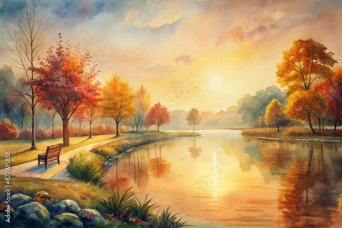 Wallpaper Mural Golden hour reflection on a tranquil autumn lake Torontodigital.ca