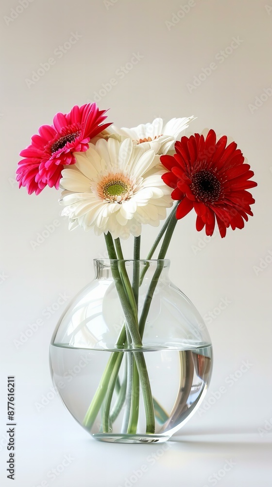 Vase with flowers: Gerbera, white background. Vase with flowers: Gerbera, white background.