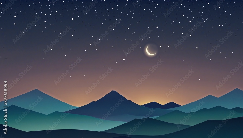Twilight Sky Vector Illustration with Crescent Moon and Star, Perfect for Islamic Celebrations and Greetings Twilight Sky Vector Illustration with Crescent Moon and Star, Perfect for Islamic Celebrations and Greetings