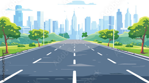 Asphalt high way with cityscape day time scene in back