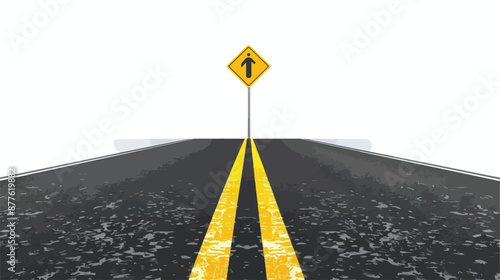 Asphalt road with yellow painted sign flat vector style