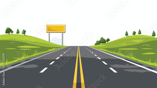 Asphalt road with yellow painted sign flat vector style