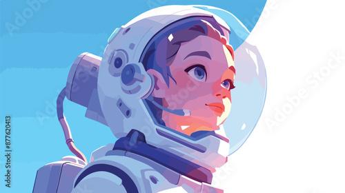 Astronaut futuristic space girl come out from her space