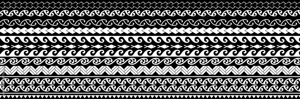 Polynesian Maori pattern design illustration. Straight line pattern. Tattoo and other design backgrounds 마오리 문양 패턴 디자인 Polynesian Maori pattern design illustration. Straight line pattern. Tattoo and other design backgrounds 마오리 문양 패턴 디자인