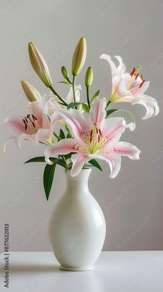 Obraz premium Vase with flowers: Lily, white background.