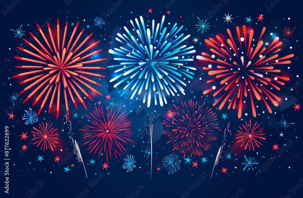 Naklejka premium Festive fireworks display with red, and blue colors for celebration