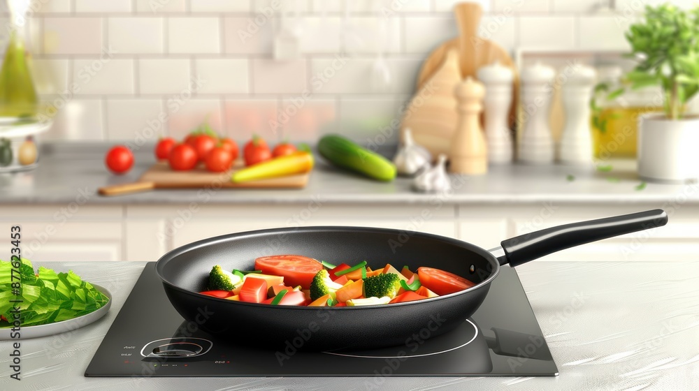 A pan of food is cooking on a stove, with steam rising from it A pan of food is cooking on a stove, with steam rising from it