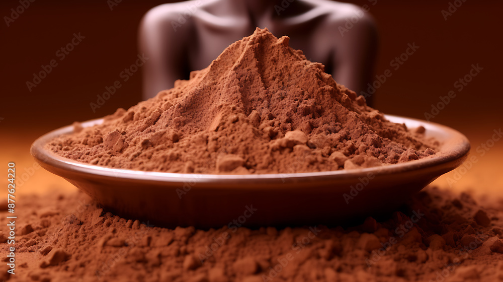Pile of cocoa powder in a dish, rich brown color.
Pile of cocoa powder in a dish, rich brown color.