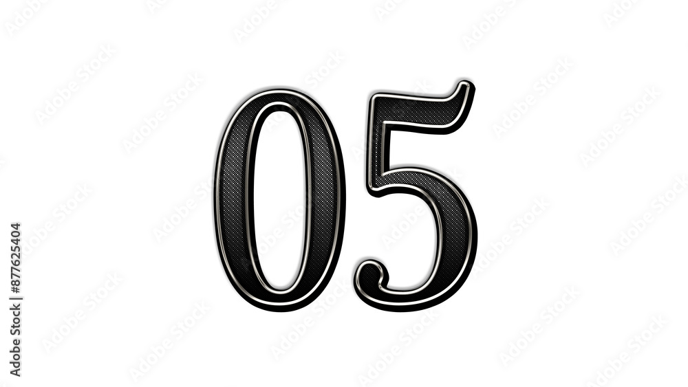 black metal 3d design of number 05 on white background. black metal 3d design of number 05 on white background.