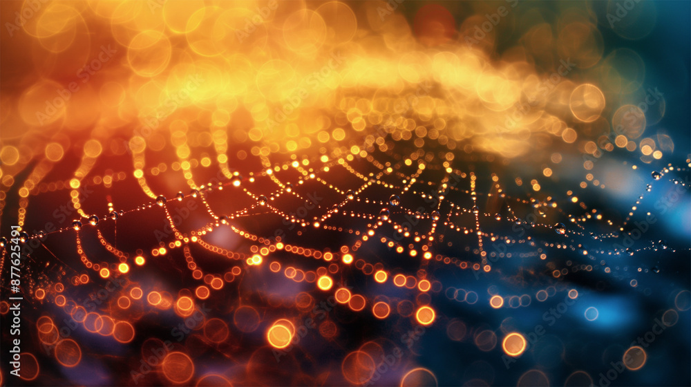 Golden Water Droplets on Spider Web with Warm Bokeh Background
Golden Water Droplets on Spider Web with Warm Bokeh Background