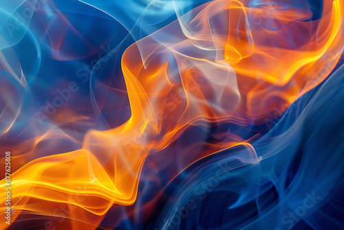 Abstract orange and blue smoke swirls, perfect for technology, energy, and power concepts. 