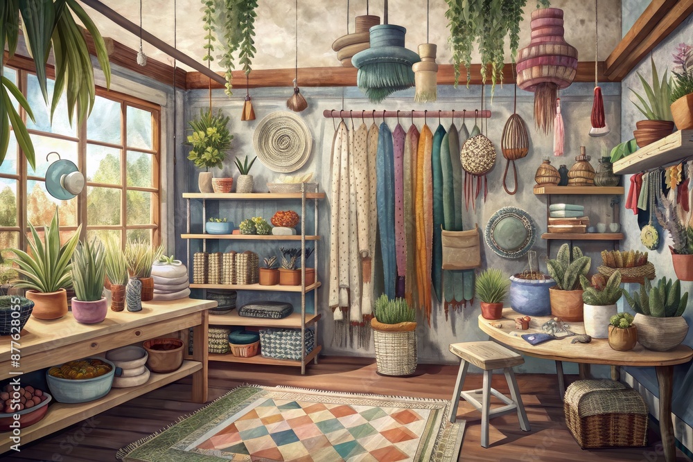 A rustic shop filled with woven wonders and earthy hues A rustic shop filled with woven wonders and earthy hues