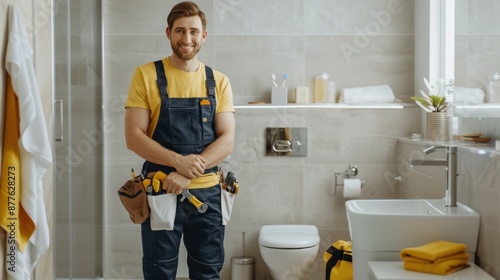 The handyman in bathroom photo