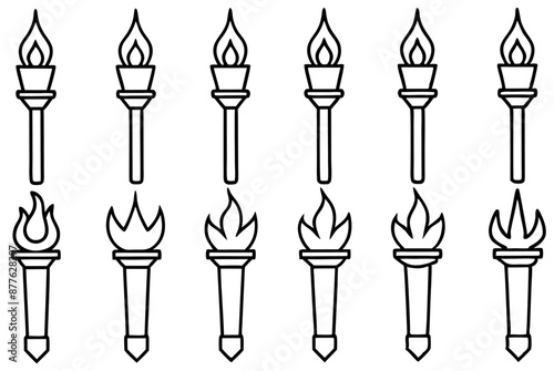 Fire torch line art modern design hand illustration