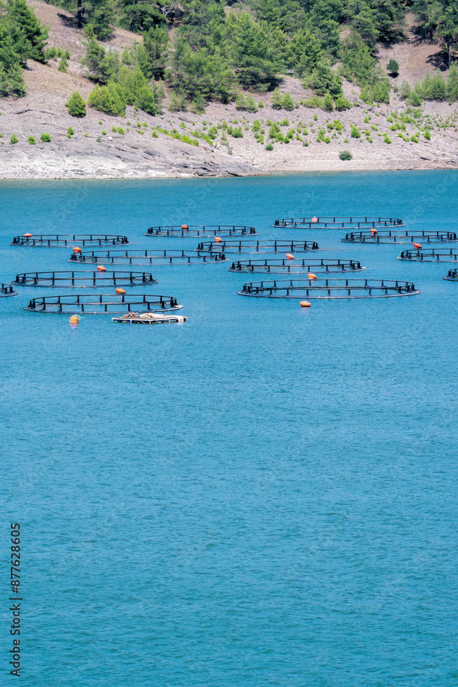 Obraz premium Fish farms built on the lake